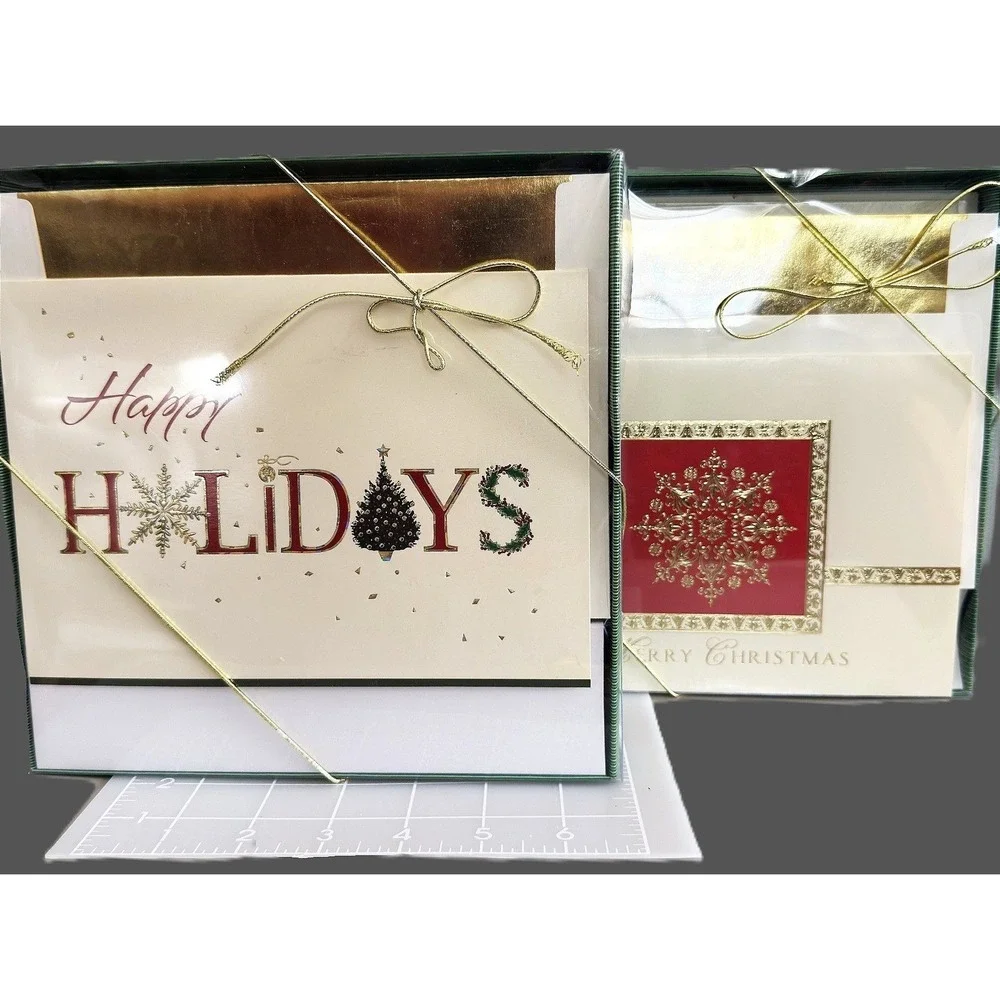 3 Boxes - 54 Deluxe Red Gold Snowflake Merry Christmas Cards Lined Envelopes NOS
